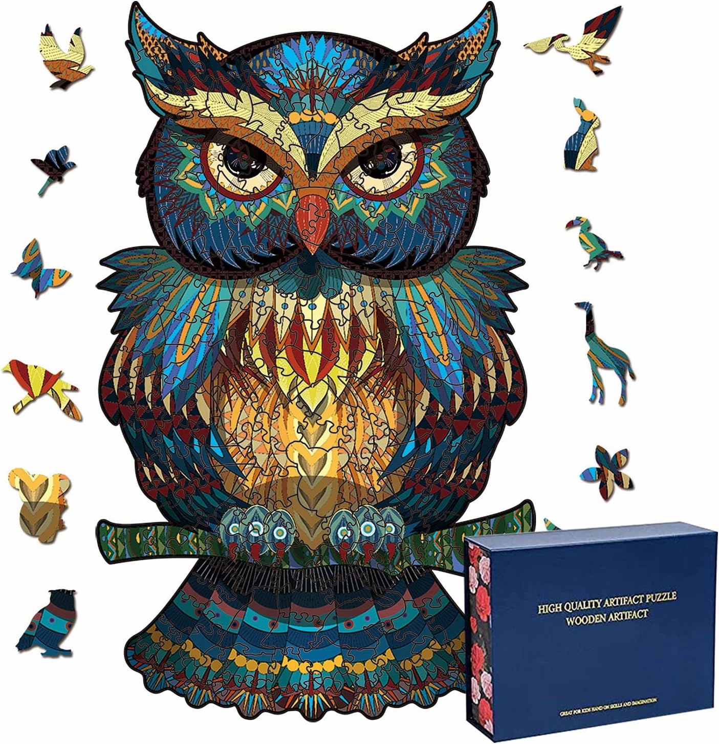 Wood Cut Puzzles, Wooden Jigsaw Puzzles, Animals Shaped Unique Wooden Puzzles for Adults and Kids, Cool Gadgets Magic Liberty Puzzles, Colorful owl (Medium 200 pcs)
