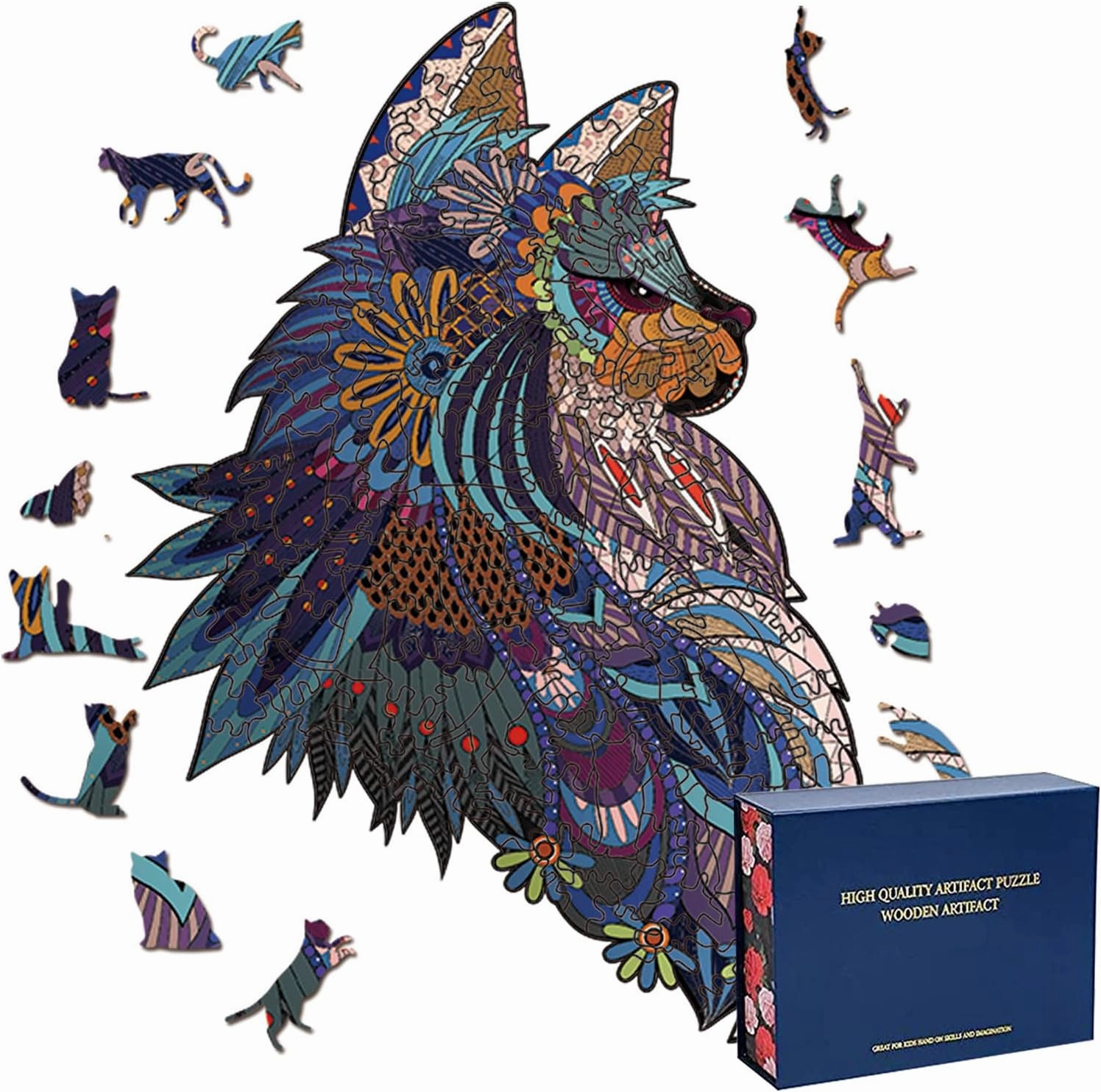 Wood Cut Puzzles, Wooden Jigsaw Puzzles, Animals Shaped Unique Wooden Puzzles for Adults and Kids, Cool Gadgets Magic Liberty Puzzles, Cool Indifferent cat (Large 302 pcs)
