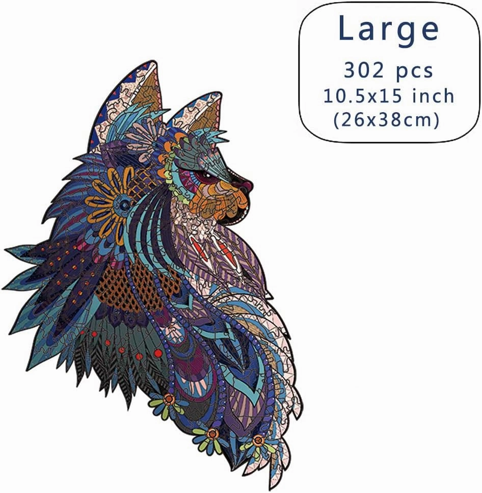 Wood Cut Puzzles, Wooden Jigsaw Puzzles, Animals Shaped Unique Wooden Puzzles for Adults and Kids, Cool Gadgets Magic Liberty Puzzles, Cool Indifferent cat (Large 302 pcs)
