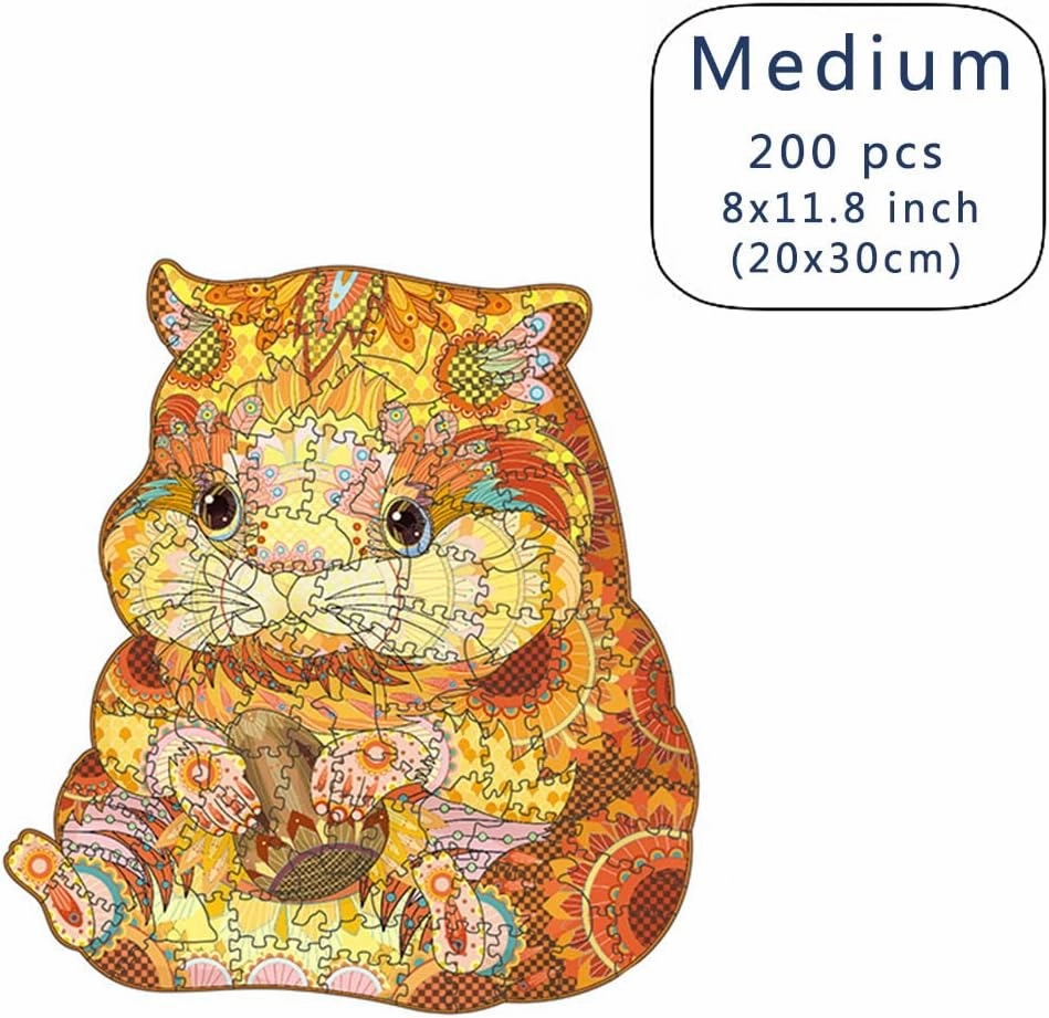 Wood Cut Puzzles, Wooden Jigsaw Puzzles, Animals Shaped Unique Wooden Puzzles for Adults and Kids, Cool Gadgets Magic Liberty Puzzles, Cute Golden Hamster (Medium 200 pcs)
