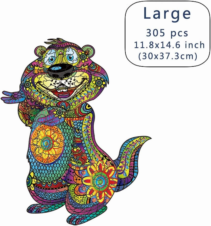 Wood Cut Puzzles, Wooden Jigsaw Puzzles, Animals Shaped Unique Wooden Puzzles for Adults and Kids, Cool Gadgets Magic Liberty Puzzles, Cute Smiling Groundhog (Large 305 pcs)