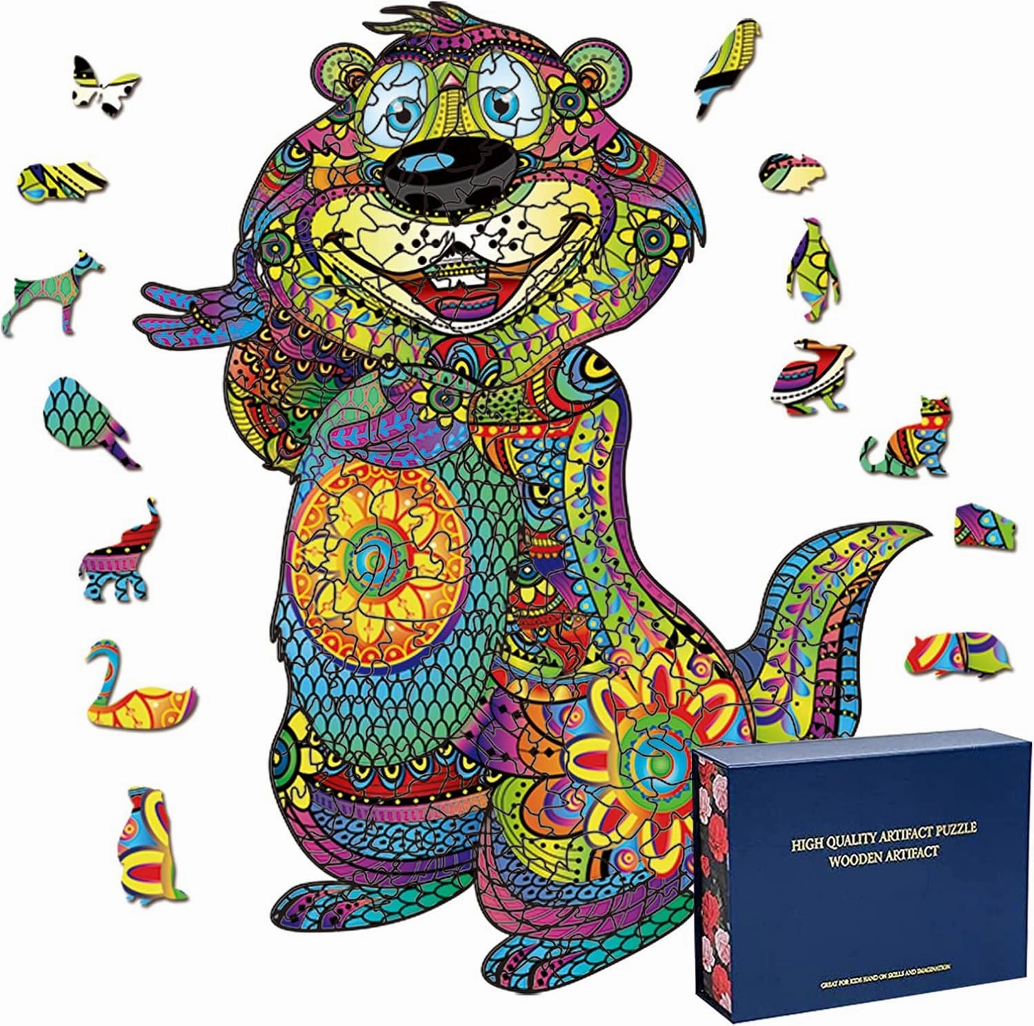 Wood Cut Puzzles, Wooden Jigsaw Puzzles, Animals Shaped Unique Wooden Puzzles for Adults and Kids, Cool Gadgets Magic Liberty Puzzles, Cute Smiling Groundhog (Large 305 pcs)
