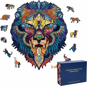 Wood Cut Puzzles, Wooden Jigsaw Puzzles, Animals Shaped Unique Wooden Puzzles for Adults and Kids, Cool Gadgets Magic Liberty Puzzles, Domineering Lion Head (Small 100 pcs)