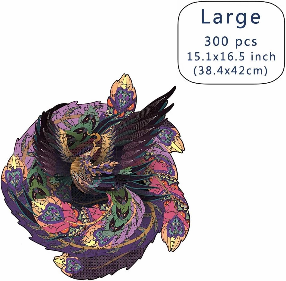 Wood Cut Puzzles, Wooden Jigsaw Puzzles, Animals Shaped Unique Wooden Puzzles for Adults and Kids, Cool Gadgets Magic Liberty Puzzles, Purple Suzaku Phoenix holy Beast (Large 300 pcs)
