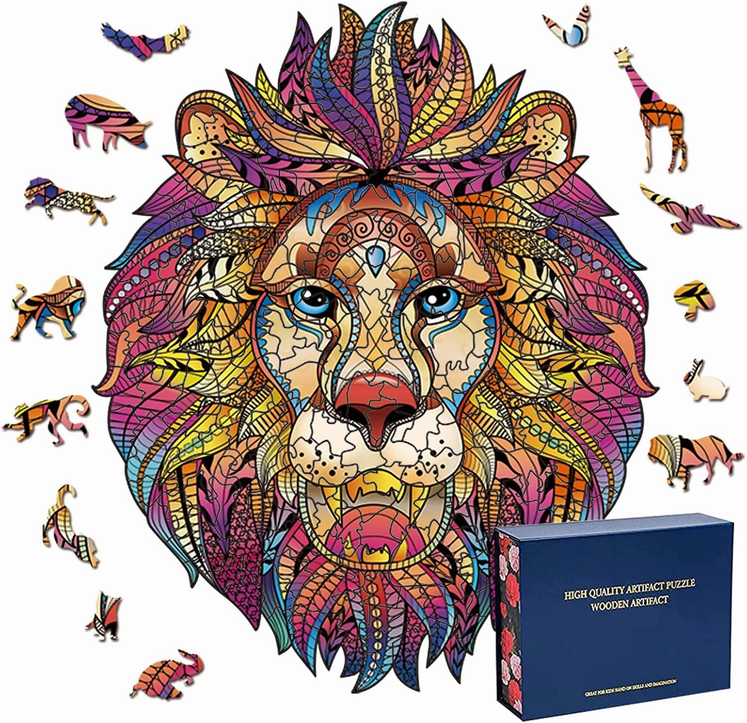 Wood Cut Puzzles, Wooden Jigsaw Puzzles, Animals Shaped Unique Wooden Puzzles for Adults and Kids, Cool Gadgets Magic Liberty Puzzles, The Head of The Lion King (Large 310 pcs)