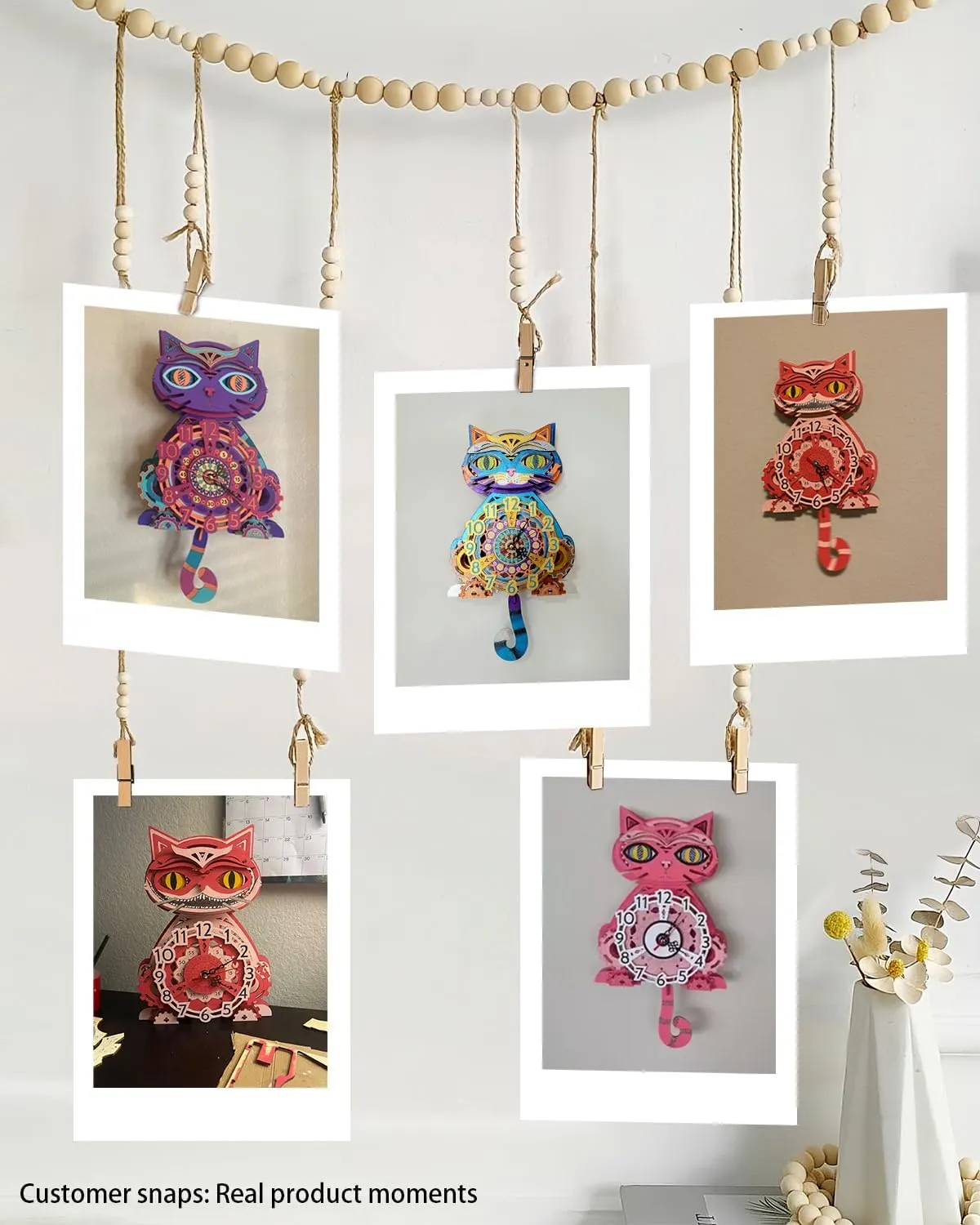 Wooden 3D Puzzles for Adults Model kit Cat Clock Kids Wall Clock Decor for Birthday Gift/Christmas Day