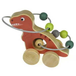 Wooden Dinosaur Pull Toy With Bead Maze - T Rex