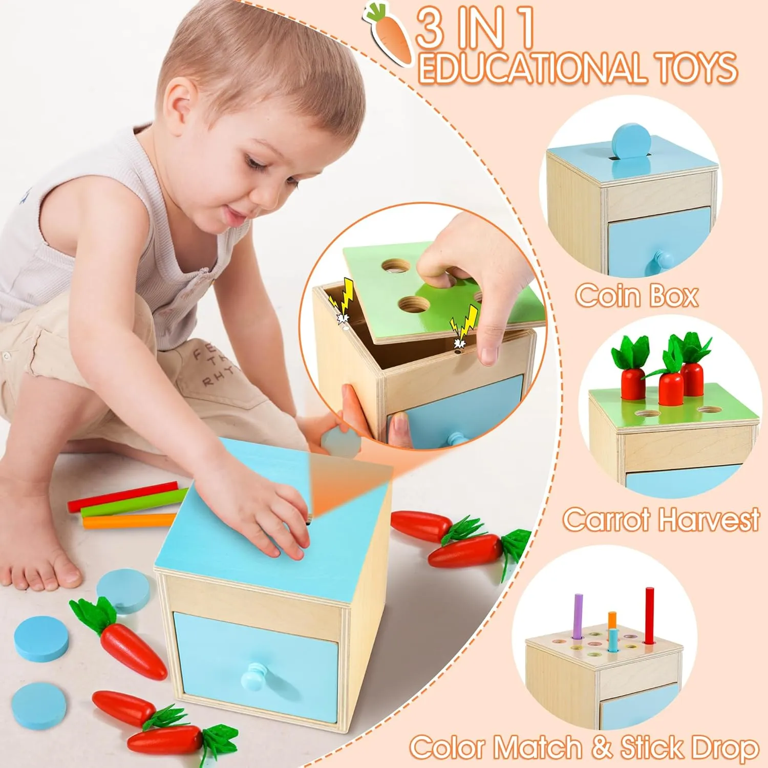 Wooden Montessori Toys for 1  Year Old, 9 in 1 Learning Educational Toys for Toddler with Educational Box, Xylophone, Pound Bench, Shape Puzzle and More, Baby Toy Gift for 12-18 Months
