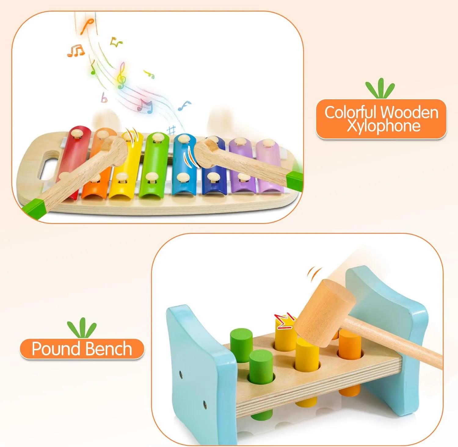 Wooden Montessori Toys for 1  Year Old, 9 in 1 Learning Educational Toys for Toddler with Educational Box, Xylophone, Pound Bench, Shape Puzzle and More, Baby Toy Gift for 12-18 Months