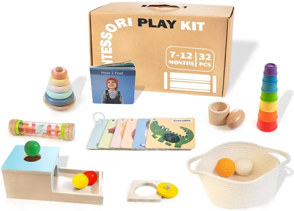 Wooden Montessori Toys for 1  Year Old, 9 in 1 Learning Educational Toys for Toddler with Educational Box, Xylophone, Pound Bench, Shape Puzzle and More, Baby Toy Gift for 12-18 Months