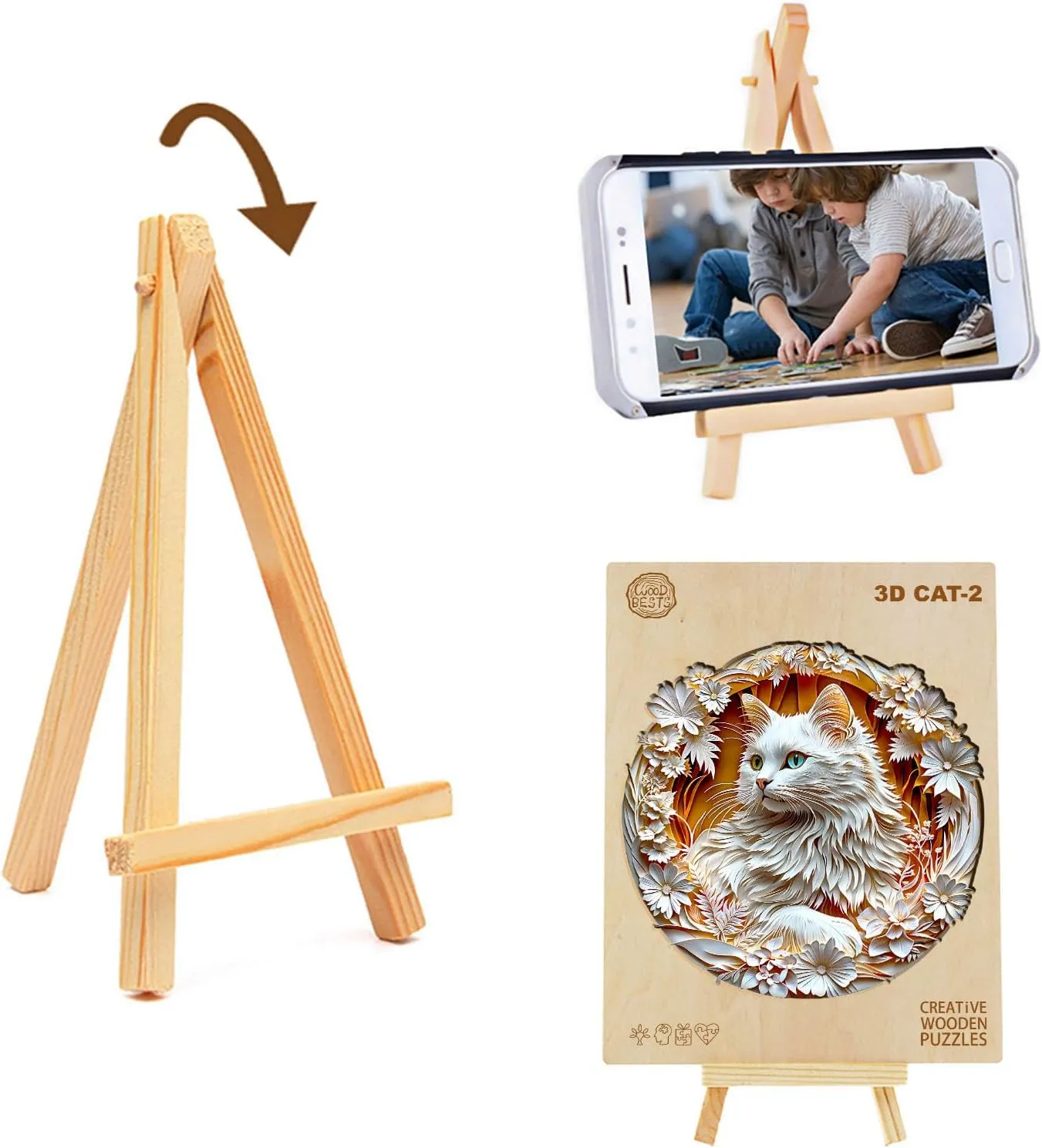 Wooden Puzzle for Adults-3D Visual Effect White Cat Wooden Puzzle Unique Shape Advanced Wooden Jigsaw Puzzle for Adult, Best Birthday Gifts,Halloween Challenge Craft (S-8.5 * 8.4in-100pcs)