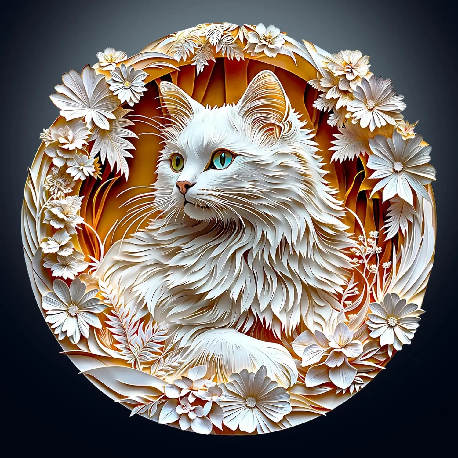 Wooden Puzzle for Adults-3D Visual Effect White Cat Wooden Puzzle Unique Shape Advanced Wooden Jigsaw Puzzle for Adult, Best Birthday Gifts,Halloween Challenge Craft (S-8.5 * 8.4in-100pcs)