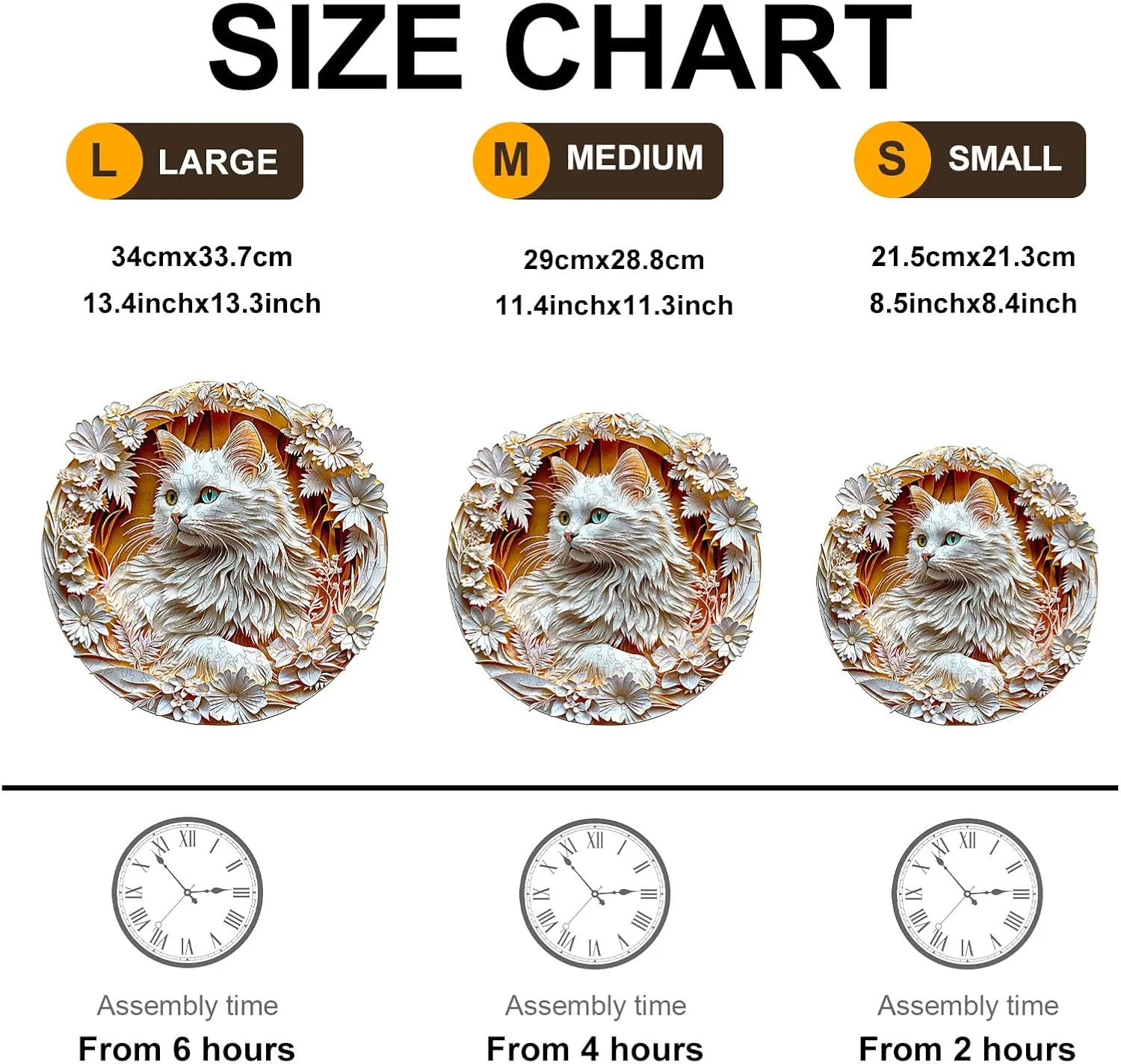Wooden Puzzle for Adults-3D Visual Effect White Cat Wooden Puzzle Unique Shape Advanced Wooden Jigsaw Puzzle for Adult, Best Birthday Gifts,Halloween Challenge Craft (S-8.5 * 8.4in-100pcs)