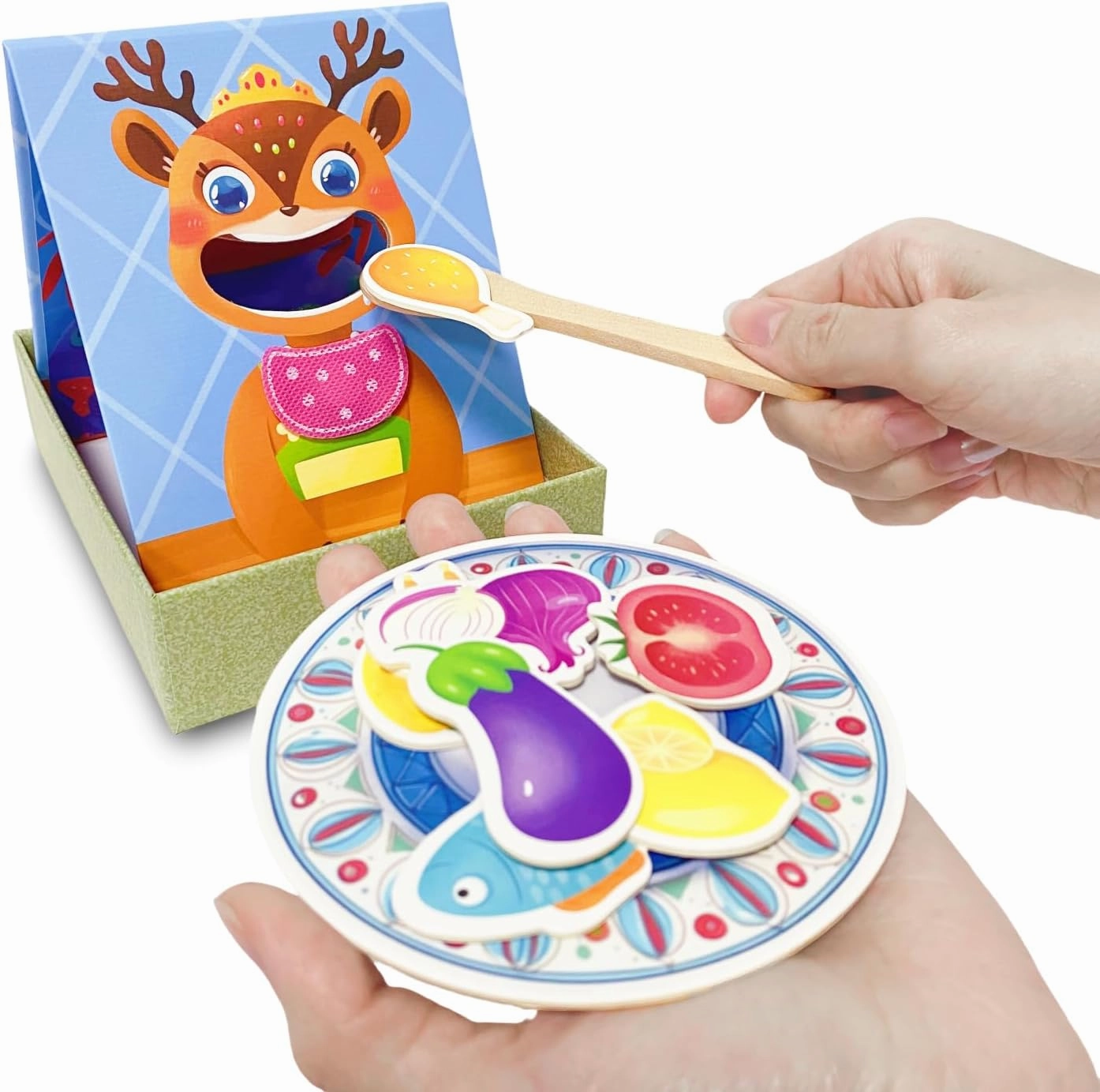 Wooden Feeding Toy Play Food Toys for Toddlers Pretend Play Food Sets for Kids Kitchen Fine Motor Feeding Game Preschool Learning Activities for Toddlers Kids
