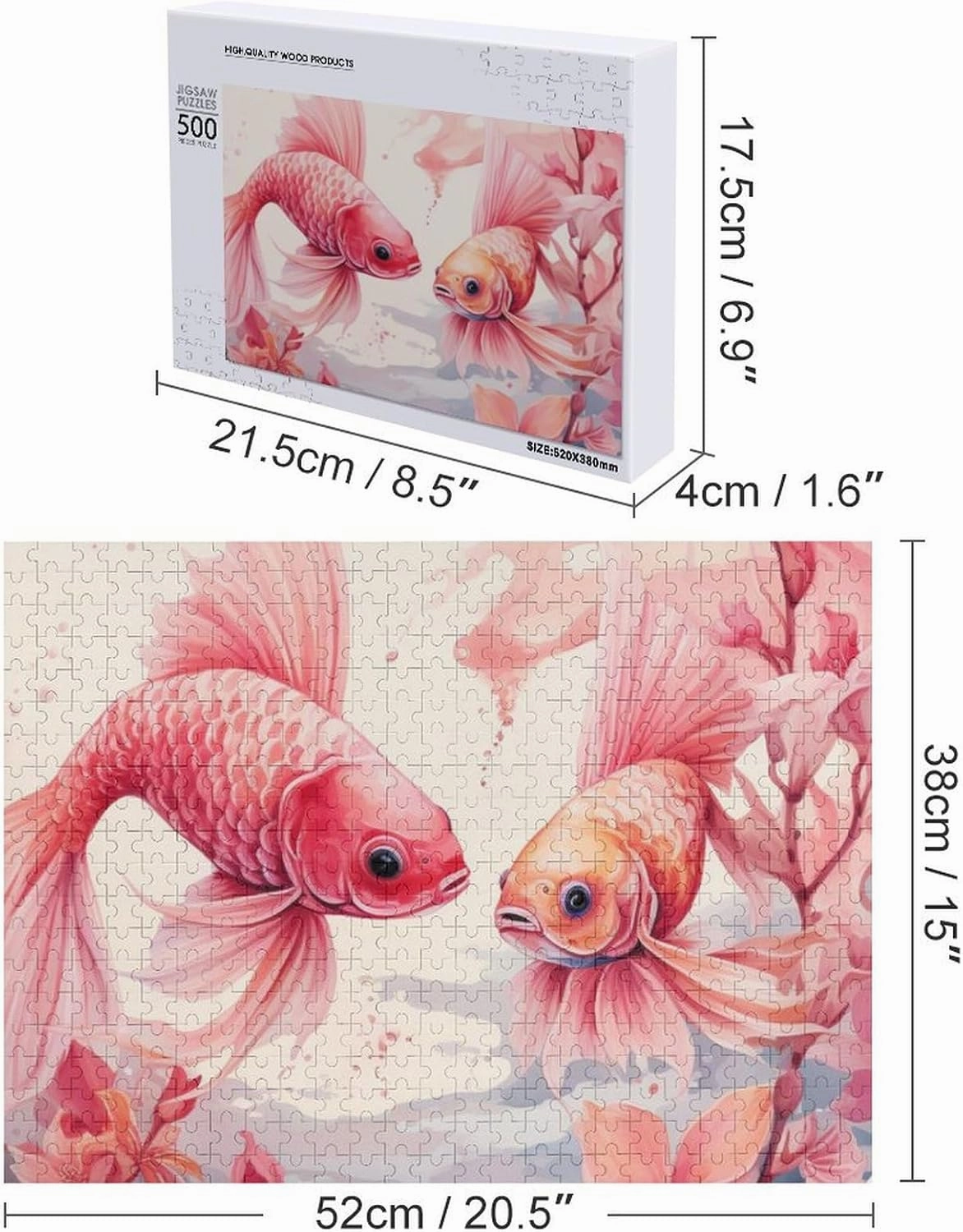 Wooden Jigsaw Puzzles Pink Goldfish 500 Piece Puzzle for Adults Goldfish Red Fish Puzzles Challenging Puzzle Perfect for Game Nights