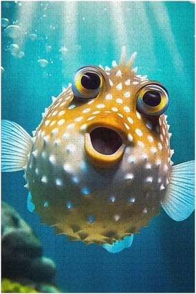 Wooden Puzzle Cute Puffer Fish Funny Picture Game Pieces for Whole Family to use time Home Wall Art or Perfectly Gifts 1000 PCS