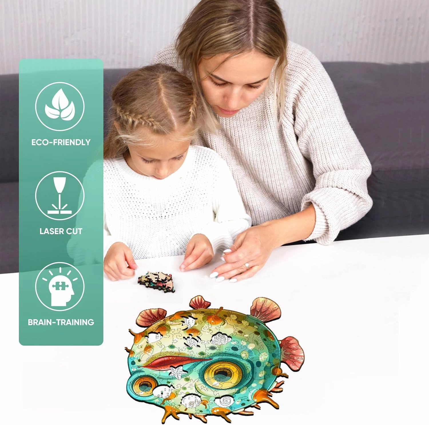 Wooden Puzzles for Aduls,100 Pieces Unique Shaped Wood Jigsaw Puzzles for Adults and Children,Family Game,Birthday Gifts,Extra Thick 5mm,7.87x8 Inches
