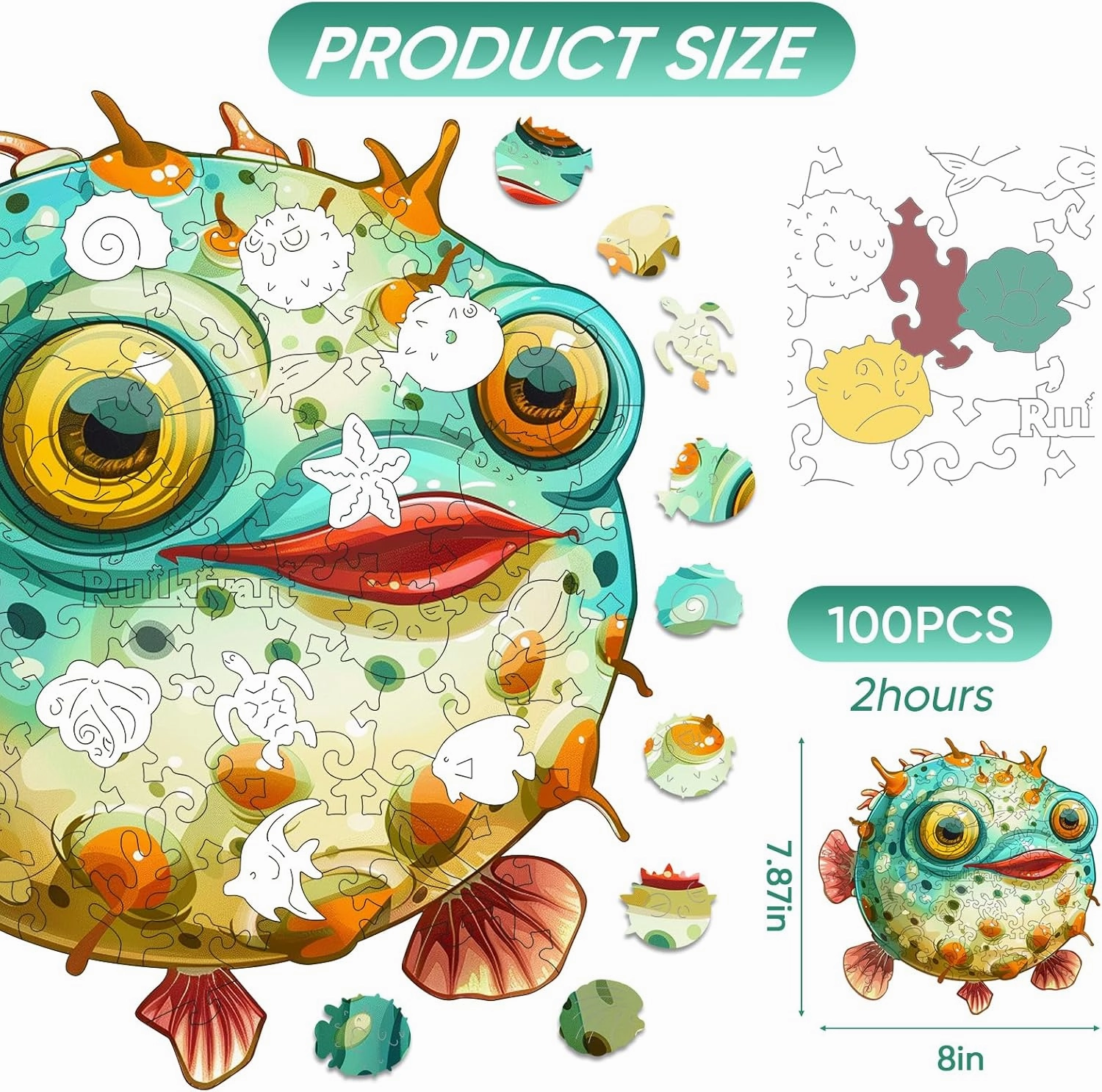 Wooden Puzzles for Aduls,100 Pieces Unique Shaped Wood Jigsaw Puzzles for Adults and Children,Family Game,Birthday Gifts,Extra Thick 5mm,7.87x8 Inches