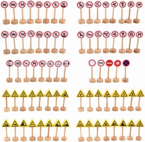 Wooden Road Construction Traffic Sign: 50pcs Toy Street Signs Small Toy Cars and Other Diecast Vehicles Wood Cars Toys Traffic Signs Toys