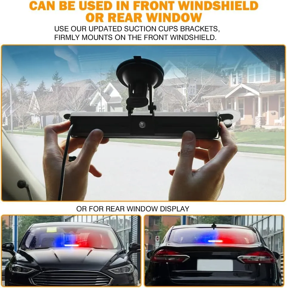 Xprite Windshield Dash Strobe Flashing Light Aluminum w/Suction Cups, Red&Blue LED Deck Visor Hazard Warning Police Federal Signal Lights for Emergency Law Enforcement POV Vehicles Volunteer Truck