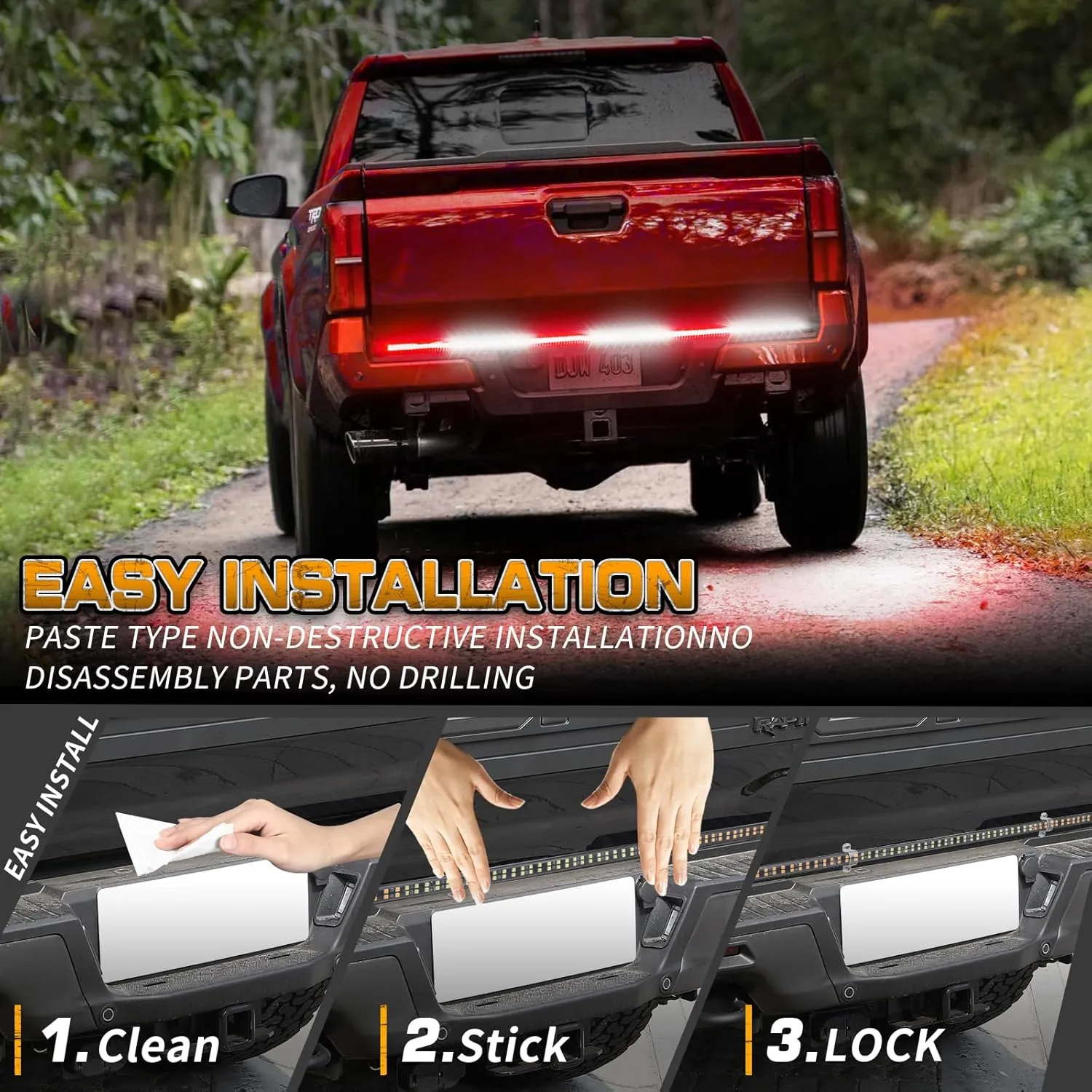 XRIDONSEN 48 inch Truck Tailgate Emergency Lights Strip Rear Window Lights 288 LED Tail Strobe Lights Red White Firefighter Lights Flashing Warning Hazard Safety Lights for Vehicles Trucks Pickup POV