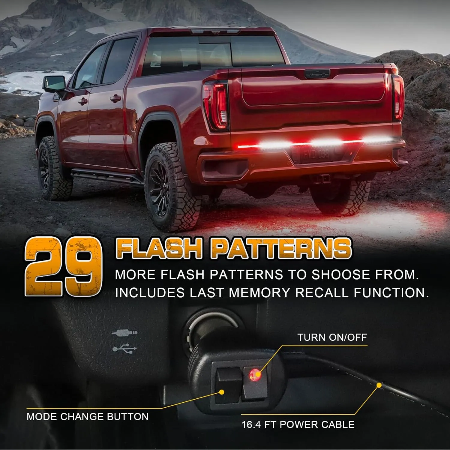XRIDONSEN 48 inch Truck Tailgate Emergency Lights Strip Rear Window Lights 288 LED Tail Strobe Lights Red White Firefighter Lights Flashing Warning Hazard Safety Lights for Vehicles Trucks Pickup POV
