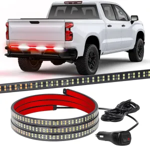 XRIDONSEN 48 inch Truck Tailgate Emergency Lights Strip Rear Window Lights 288 LED Tail Strobe Lights Red White Firefighter Lights Flashing Warning Hazard Safety Lights for Vehicles Trucks Pickup POV