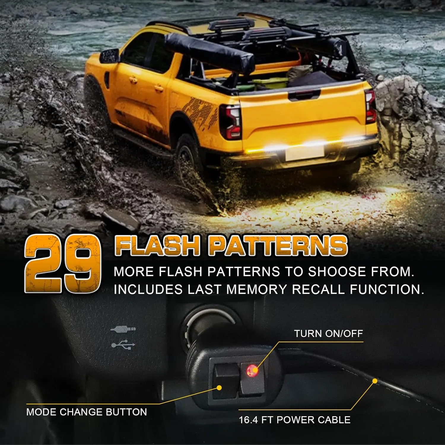 XRIDONSEN 48 inch Truck Tailgate Strobe Lights Strip Rear Window Lights 288 LED Tail Emergency Light Bar Amber White Flashing Warning Hazard Safety for Plow Trucks Construction Vehicles Pickup Trailer