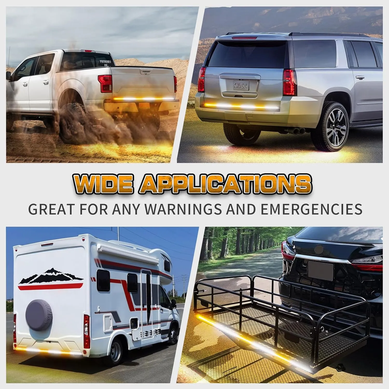 XRIDONSEN 48 inch Truck Tailgate Strobe Lights Strip Rear Window Lights 288 LED Tail Emergency Light Bar Amber White Flashing Warning Hazard Safety for Plow Trucks Construction Vehicles Pickup Trailer