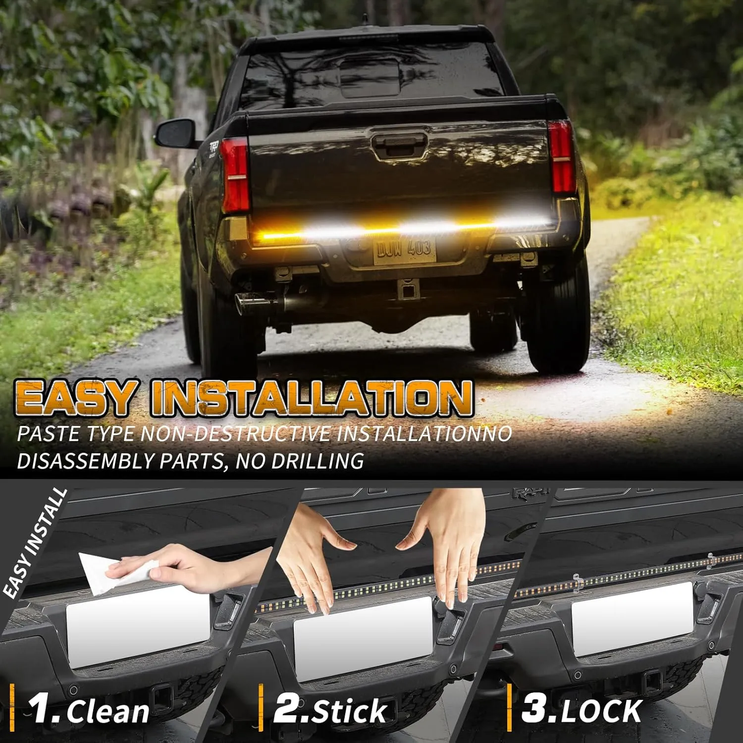 XRIDONSEN 48 inch Truck Tailgate Strobe Lights Strip Rear Window Lights 288 LED Tail Emergency Light Bar Amber White Flashing Warning Hazard Safety for Plow Trucks Construction Vehicles Pickup Trailer