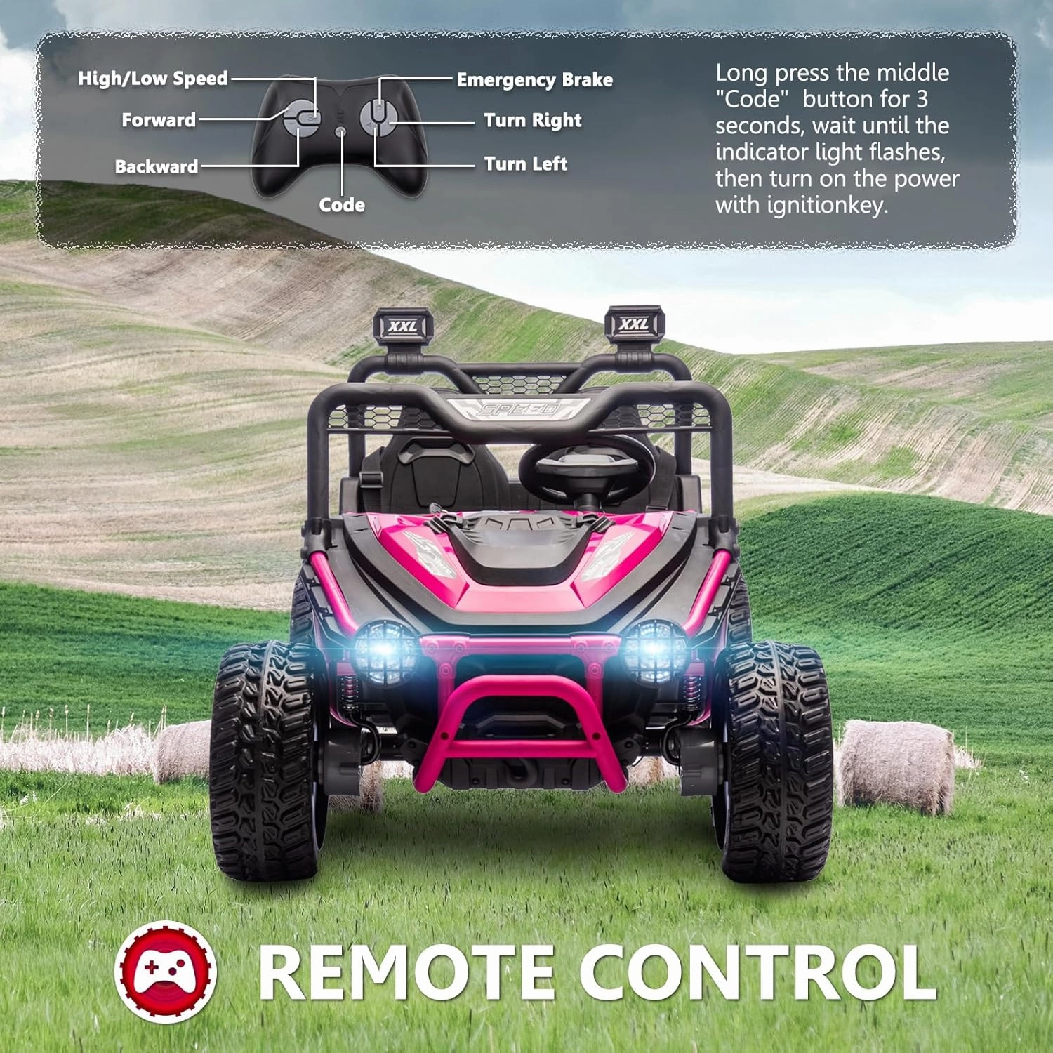 XXL 24V 7Ah 2 Seater Ride On Toy for Big Kids Ride On Car with Remote Control 4WD Kids UTV with 22" Seat, LED Lights, Bluetooth Music Player, EVA Rubber Tires, Spring Suspension, Pink