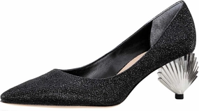 XYD Women Closed Pointy Toe Mid Scallop Shape Heel Pumps Slip On Dressy Cocktail Evening Party Event Shoes