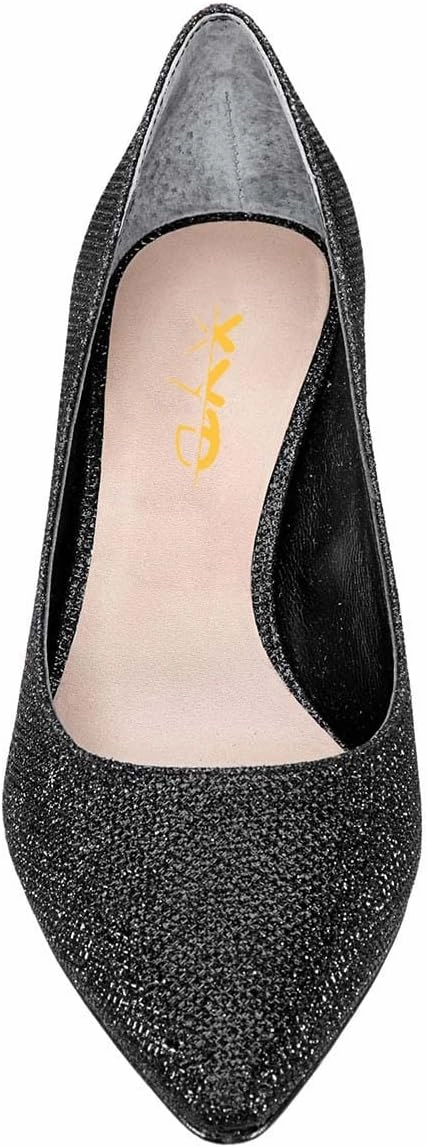 XYD Women Closed Pointy Toe Mid Scallop Shape Heel Pumps Slip On Dressy Cocktail Evening Party Event Shoes