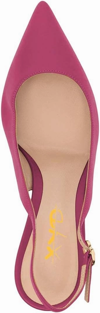 XYD Women Mid Scallop Shape Heel Slingback Buckled Closed Pointed Toe Pumps Pull On Party Event Club Dressy Shoes