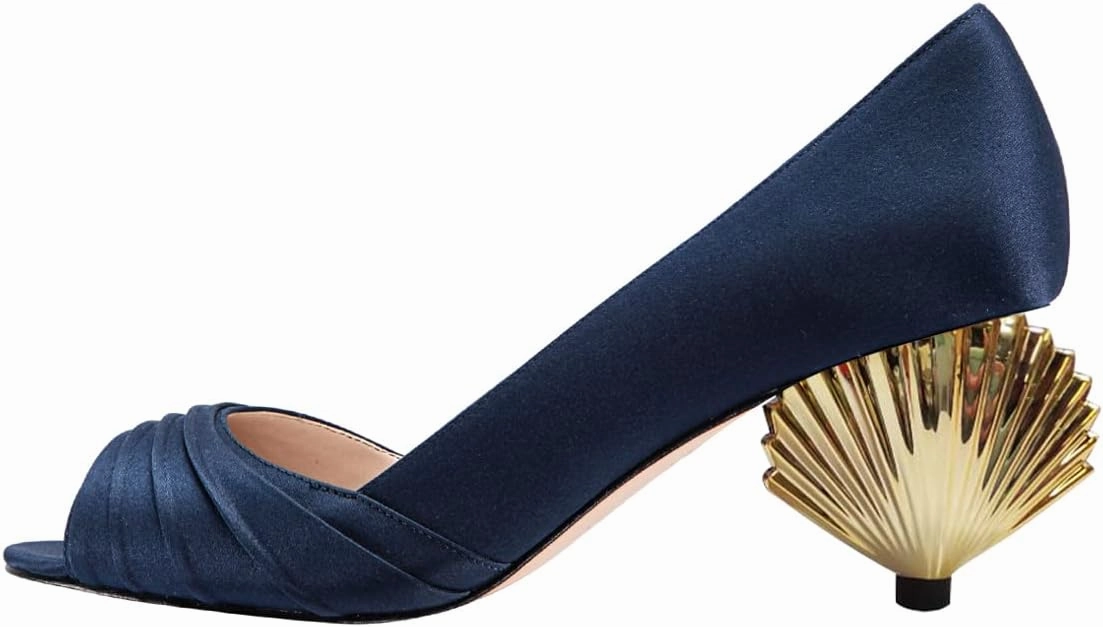 XYD Women Peep Toe Mid Scallop Shape Heel Slip On Pumps Comfortable Walking Dressy Party Event Shoes