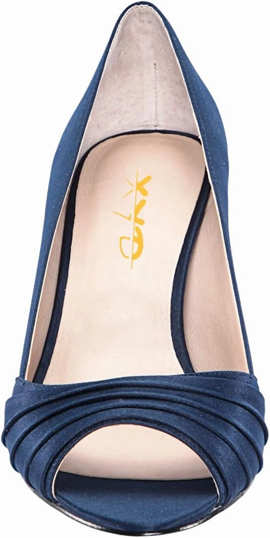XYD Women Peep Toe Mid Scallop Shape Heel Slip On Pumps Comfortable Walking Dressy Party Event Shoes