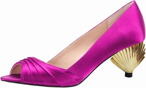 XYD Women Peep Toe Mid Scallop Shape Heel Slip On Pumps Comfortable Walking Dressy Party Event Shoes