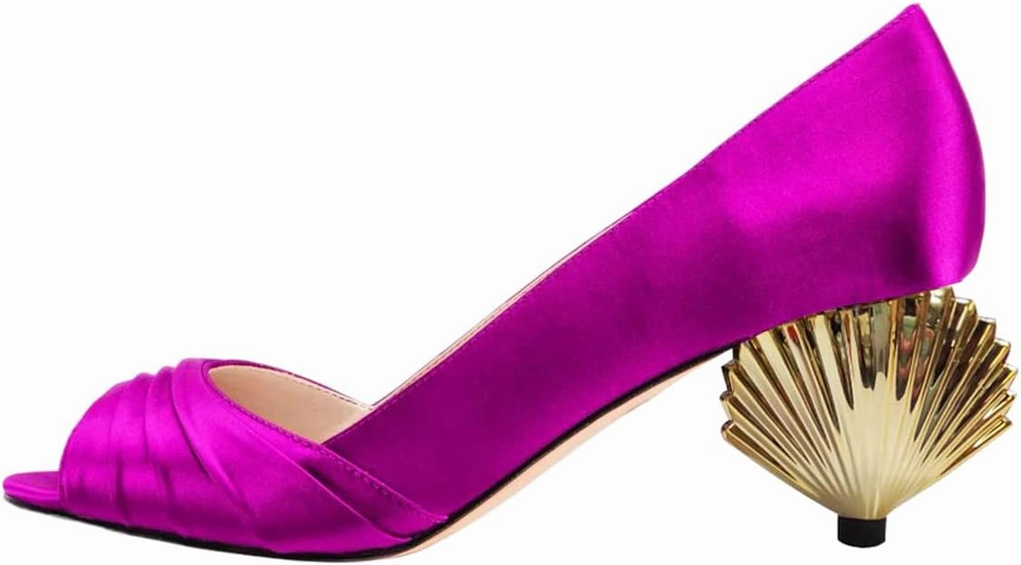 XYD Women Peep Toe Mid Scallop Shape Heel Slip On Pumps Comfortable Walking Dressy Party Event Shoes