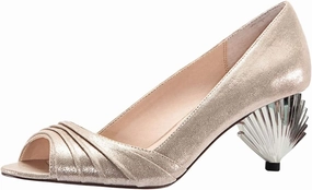 XYD Women Peep Toe Mid Scallop Shape Heel Slip On Pumps Comfortable Walking Dressy Party Event Shoes