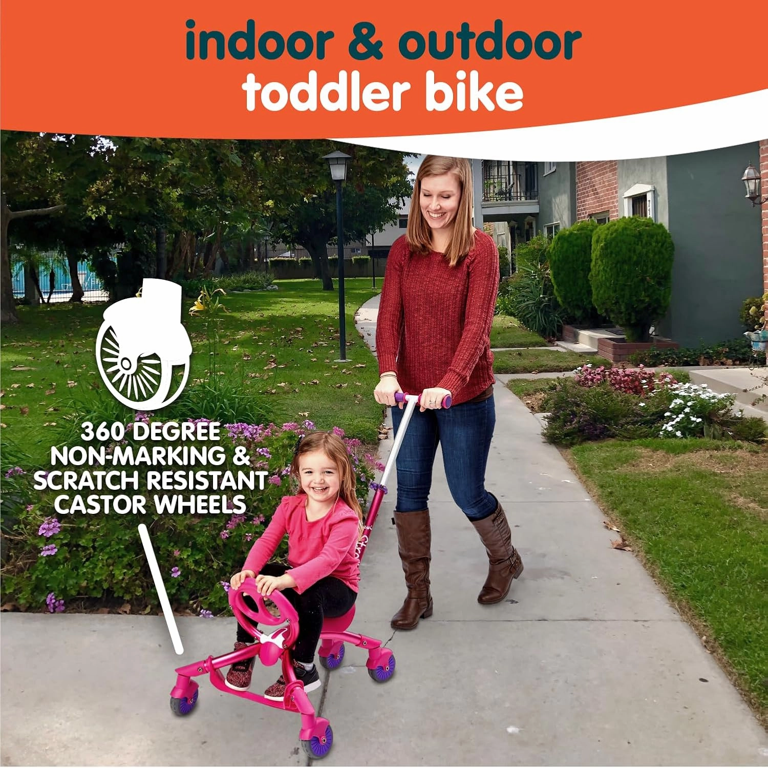 YBIKE Pewi Stroll – Indoor/Outdoor Walking Ride On Toy with Push Handle