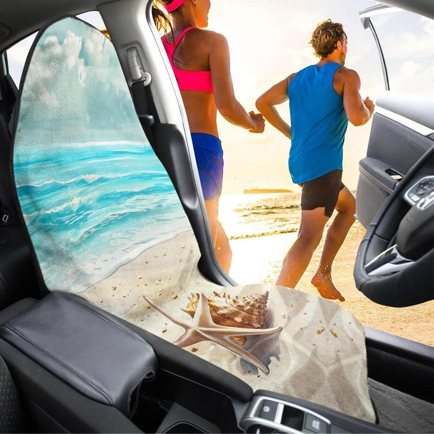Yewattles Beach Starfish Waterproof Seat Protector for Car SUV Truck Sedan Van Non-Slip Scratching Proof Car Seat Cover Gym Yoga Beach Running Swimming Workout Outdoor Sports