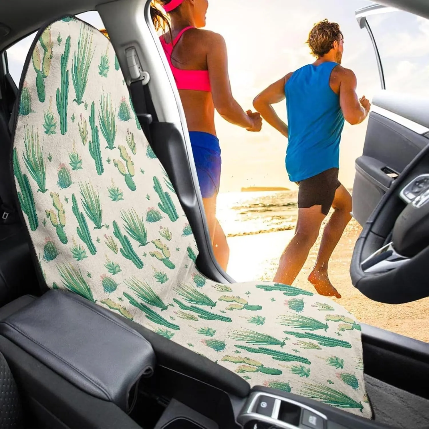 Yewattles Cactus Waterproof Sweat Towel Car Seat Cover for Gym Beach Outdoor Sports Non Slip Stain Resistant Interior Accessories Universal Fit Cars Vans SUVs