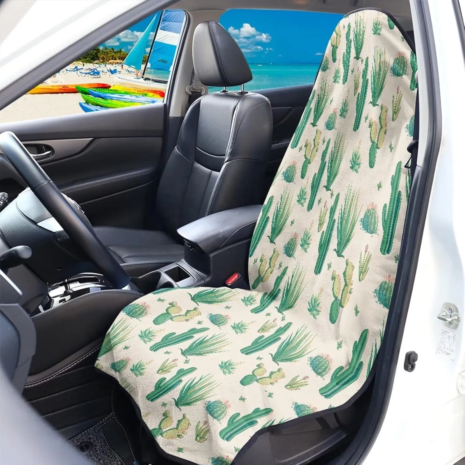 Yewattles Cactus Waterproof Sweat Towel Car Seat Cover for Gym Beach Outdoor Sports Non Slip Stain Resistant Interior Accessories Universal Fit Cars Vans SUVs