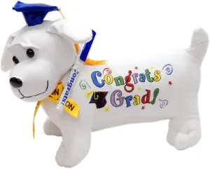 YMCtoys Graduation Autograph Stuffed Dog w/Pen, Congrats Grad! (Blue) 12"