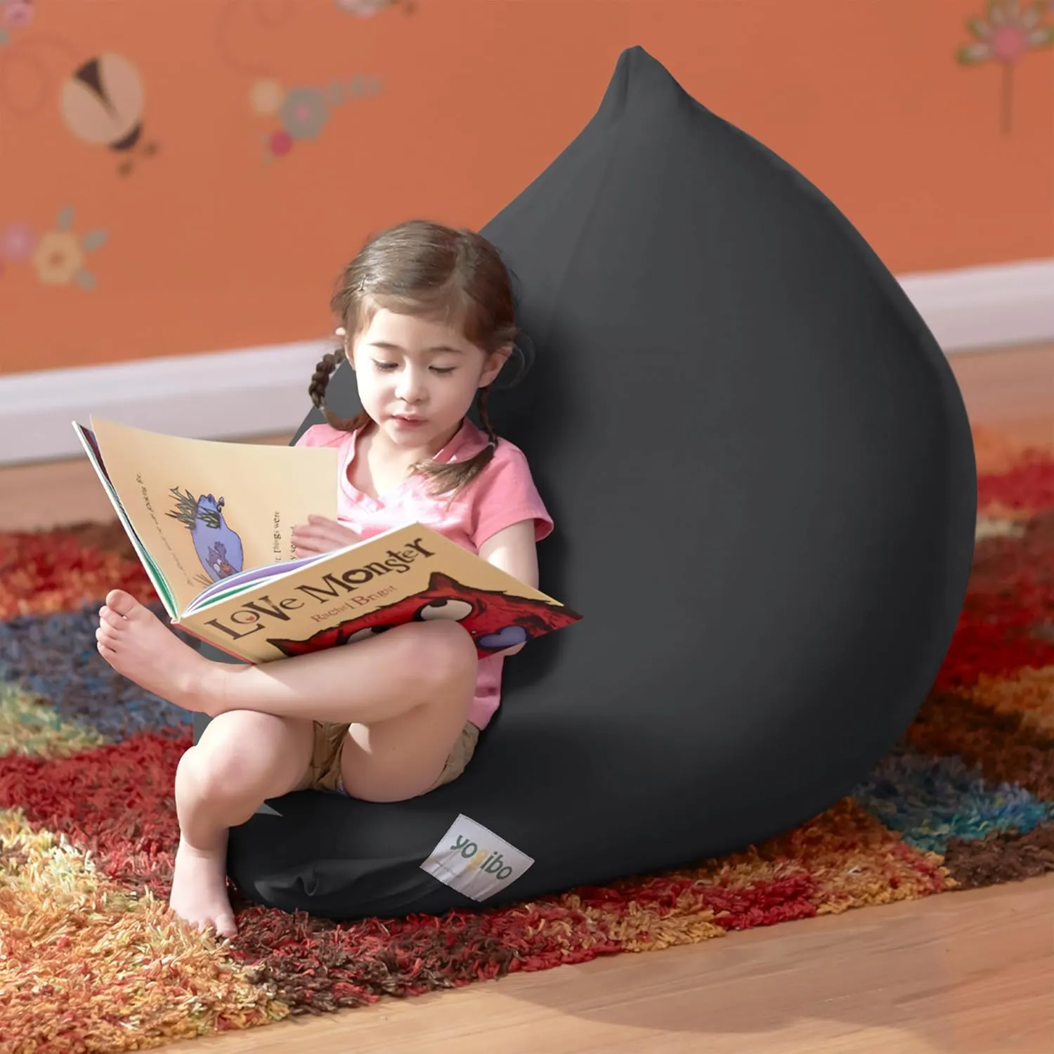 Yogibo Mini Bean Bag, Small Beanbag Chair for Kids, Teens and Adults, Great for Meditation and Sitting, Fibead Filling Conforms to Body, Washable, Removable Cover, Dark Grey