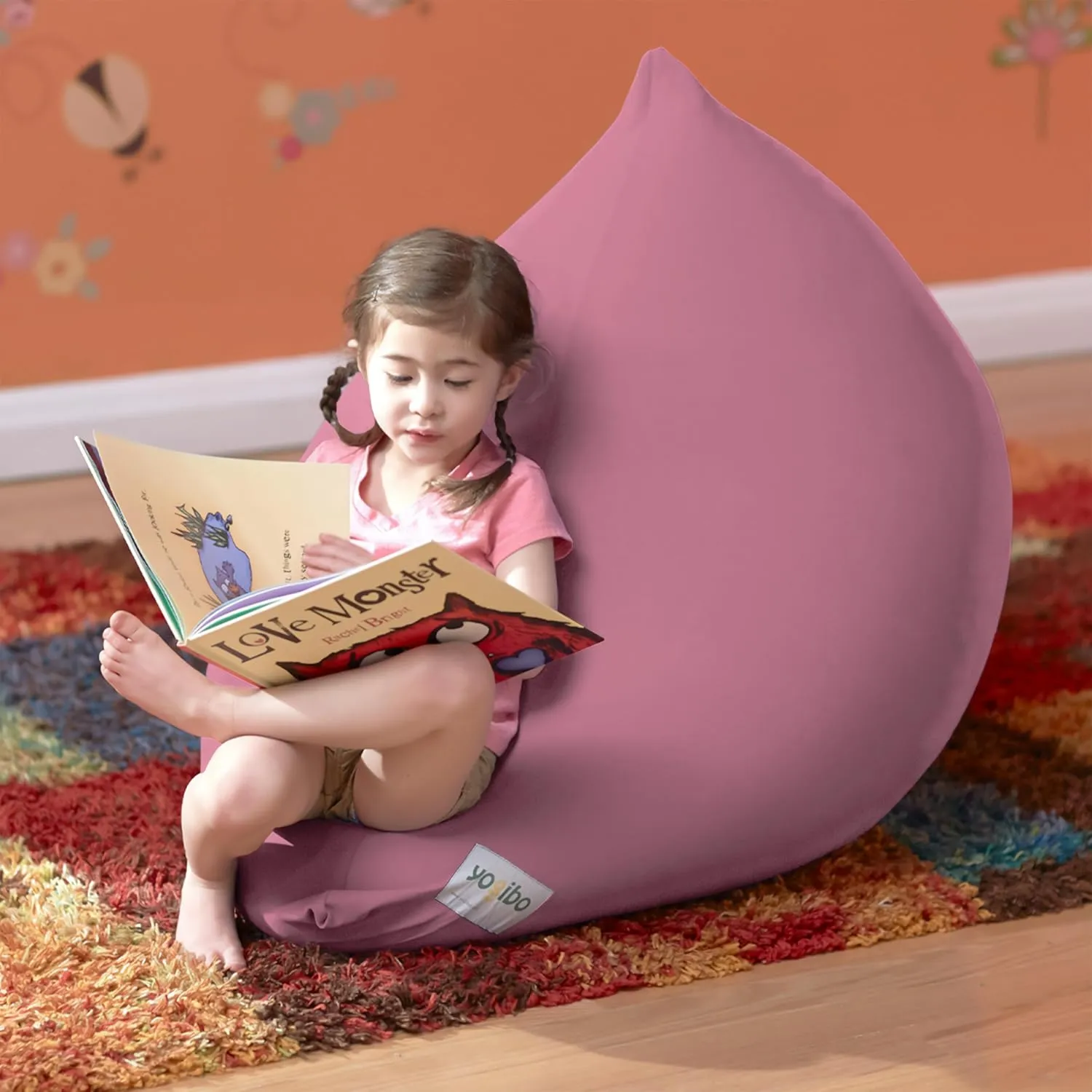 Yogibo Mini Small Bean Bag Lounger Chair for Kids, Teens and Adults with Filling, Soft, Plush, Comfy, Sensory Lounge Beanbag, Washable Cover, Flamingo