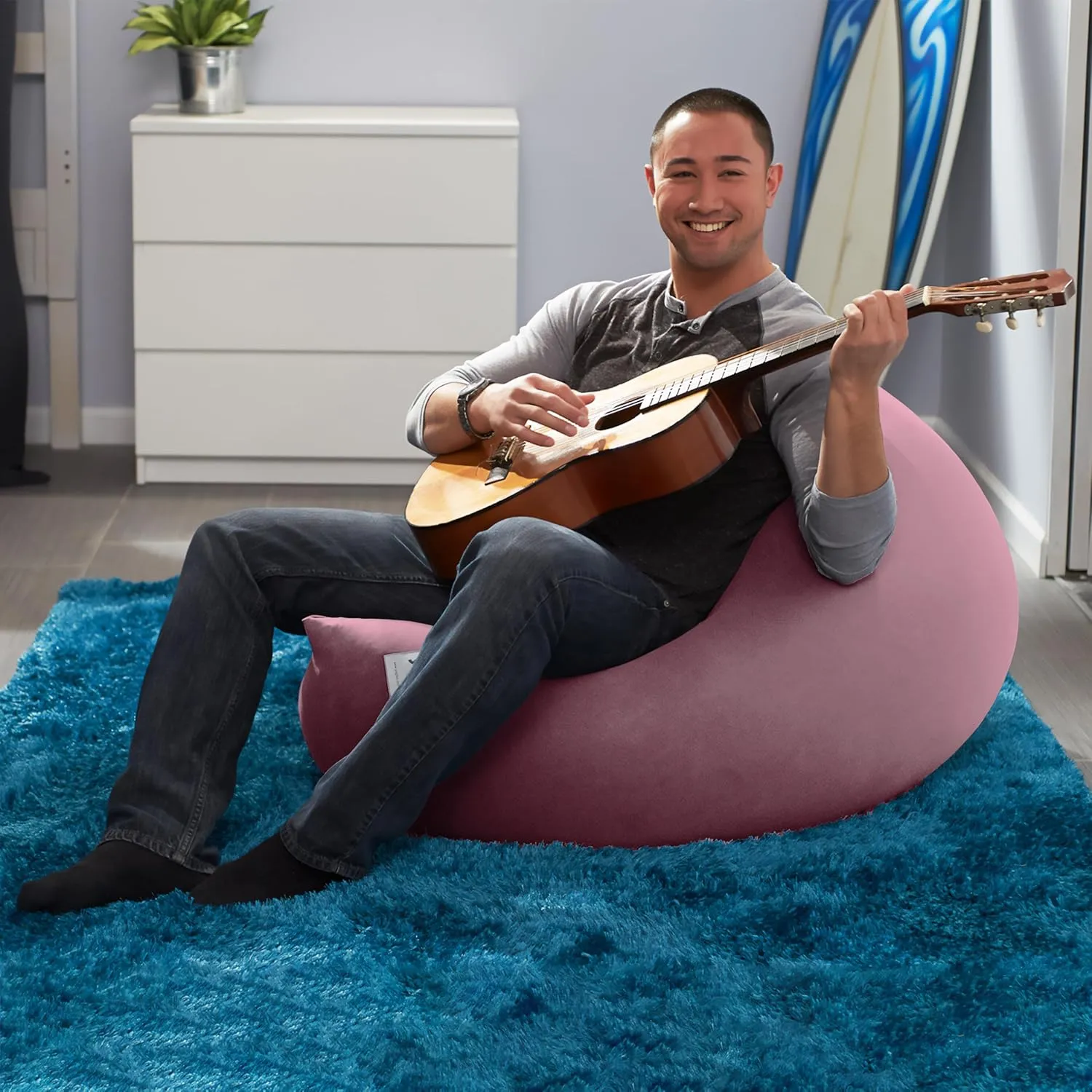 Yogibo Mini Small Bean Bag Lounger Chair for Kids, Teens and Adults with Filling, Soft, Plush, Comfy, Sensory Lounge Beanbag, Washable Cover, Flamingo