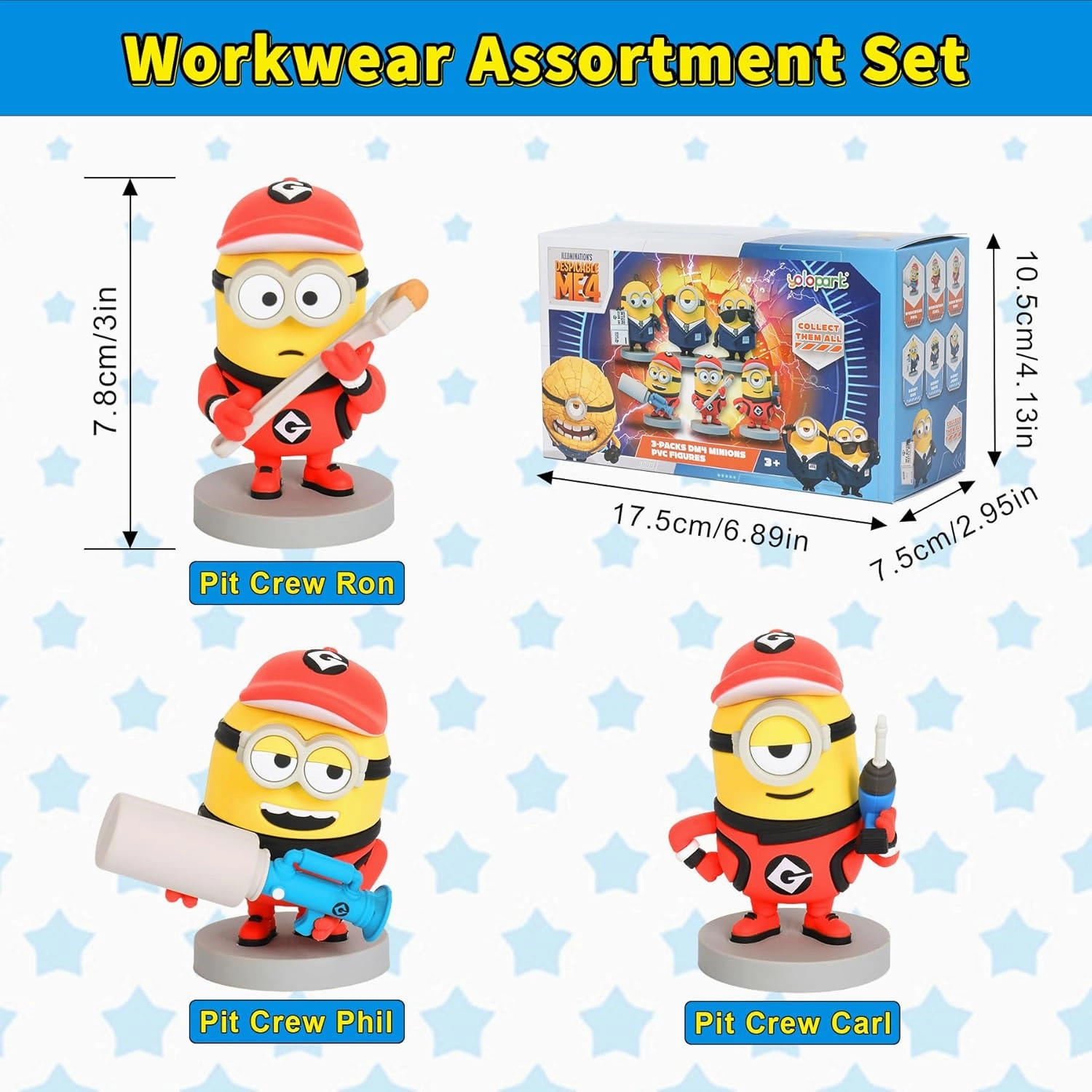 YOLOPARK Despicable Me 4 Toys,Collectible Minions Workwear Assortment Set Action Figures,3 Inch Minion Home Decorations/Model Kits, Holiday Birthday Gifts for Ages 3 and Up
