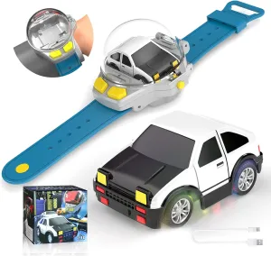 YUZ Mini Remote Control Car Watch Toy with LED Lights, 2.4G RC Cars Toy Car Watch USB Charging Hand Controlled Watch RC Car for Kids Boys Girls for Birthday Christmas Holiday Party Gifts, White