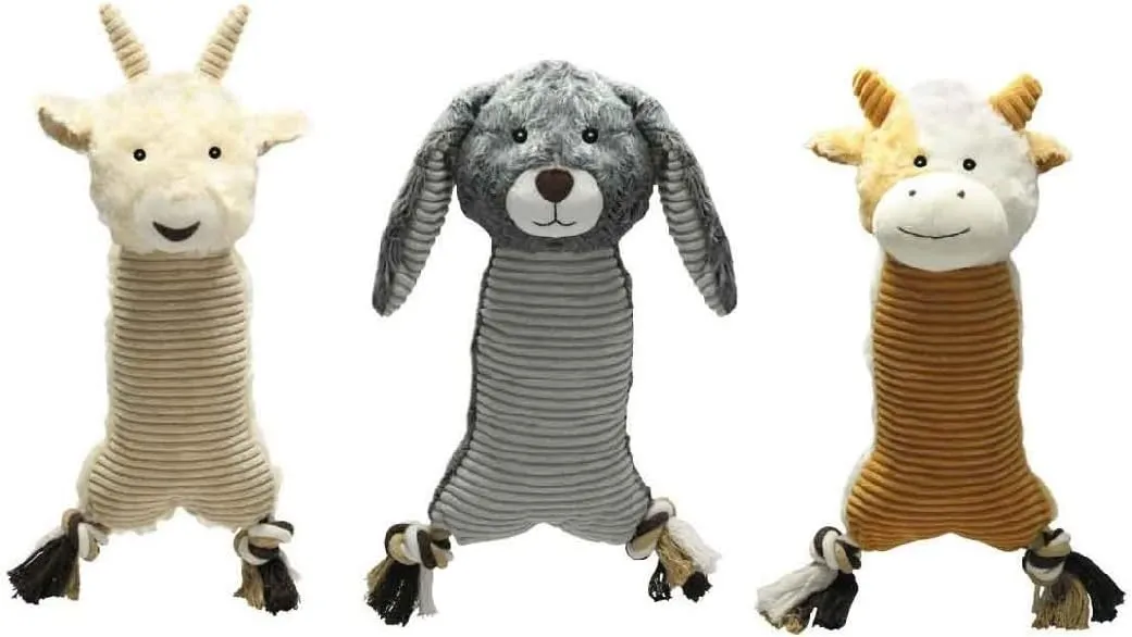 Zanies Farm Folks Dog Toy Soft Corduroy Squeak Toys - Cow Rabbit Sheep Or All 3 Toys(Full Set of All 3 Toys)